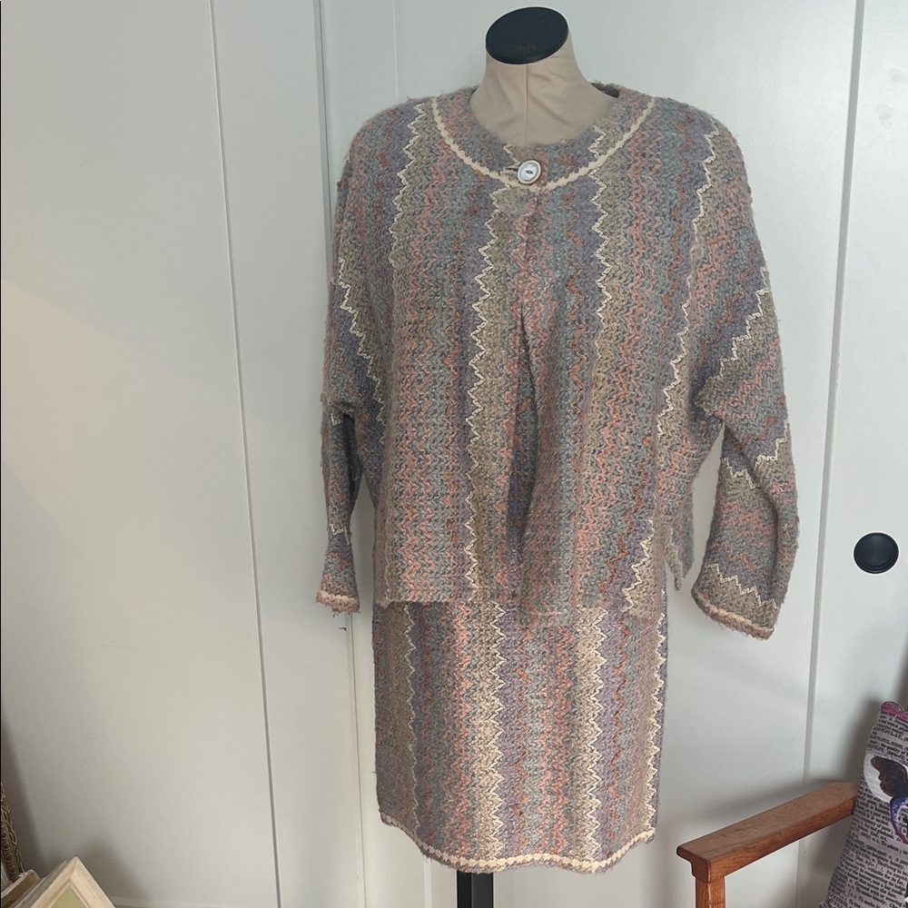 Vintage Early 70’s Multicolor Knit Dress and Jacket Set